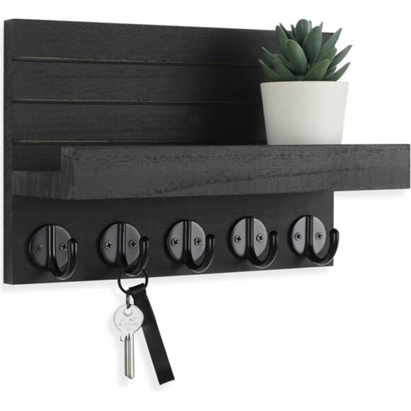Key Holder for Wall, Decorative Key and Mail Holder with Shelf Has Large Hooks - Picture 9 of 16